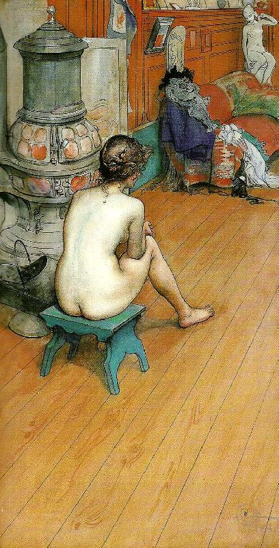 Carl Larsson leontine, naken rygg sittande-am ofen-i ateljen China oil painting art